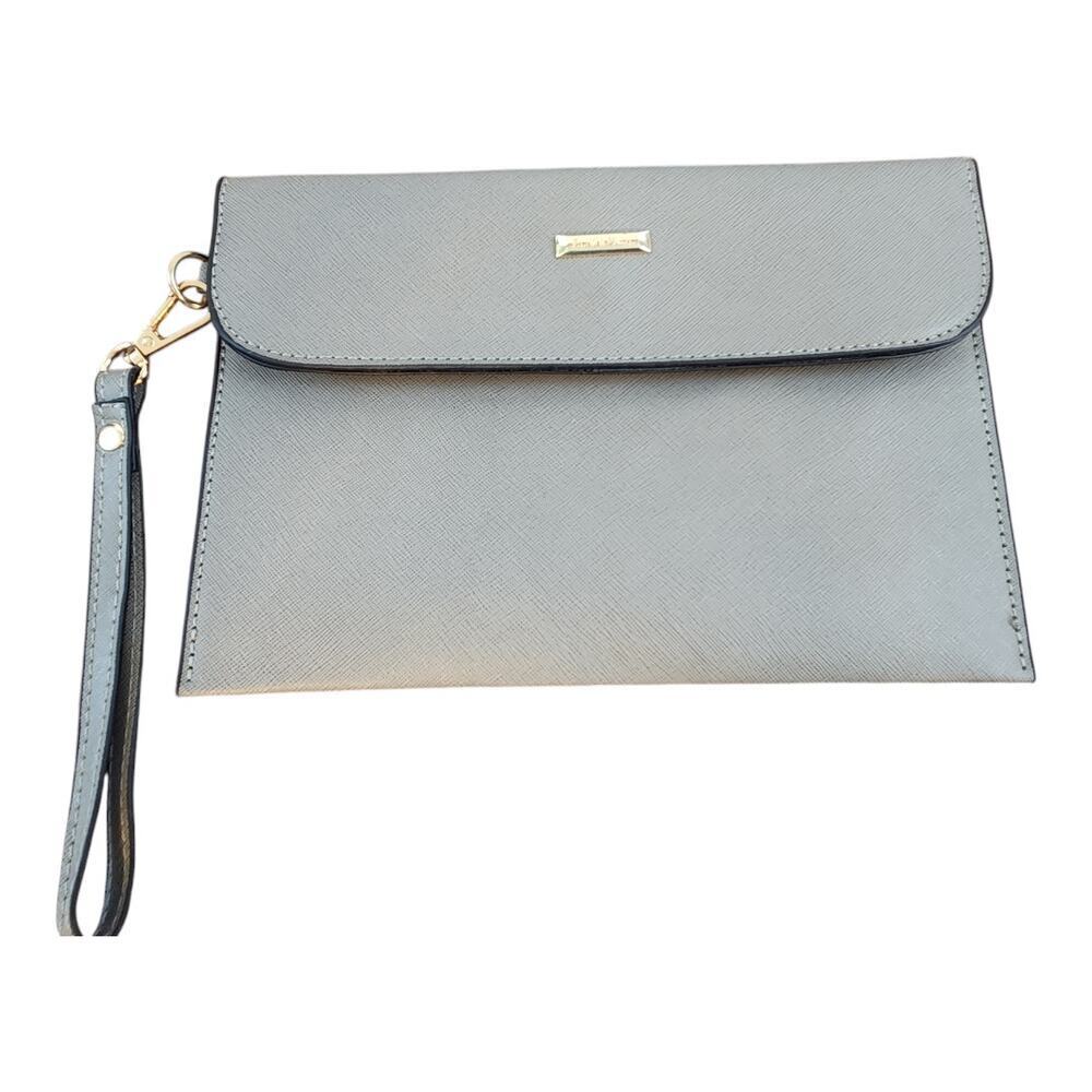 Elim‎ & Paul Wristlet Clutch Womens OS Grey Saffiano Texture Gold Hardware